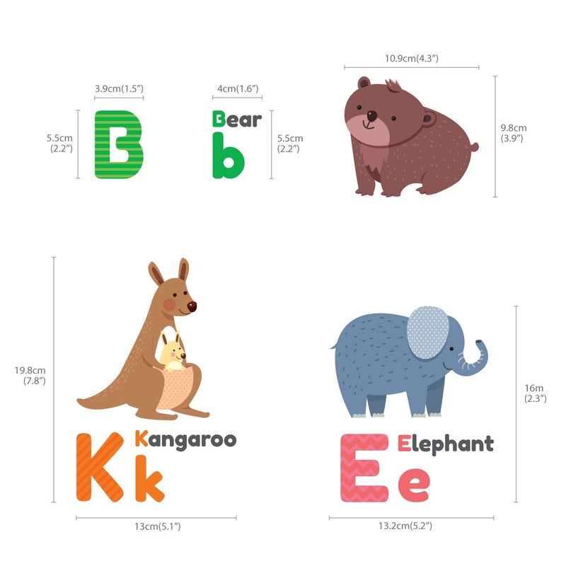 DECOWALL DS8-1614 Colourful Animal Alphabet ABC Kids Wall Stickers Wall Decals Peel and Stick Removable Wall Stickers for Kids Nursery Bedroom Living Room d?cor - Image 5